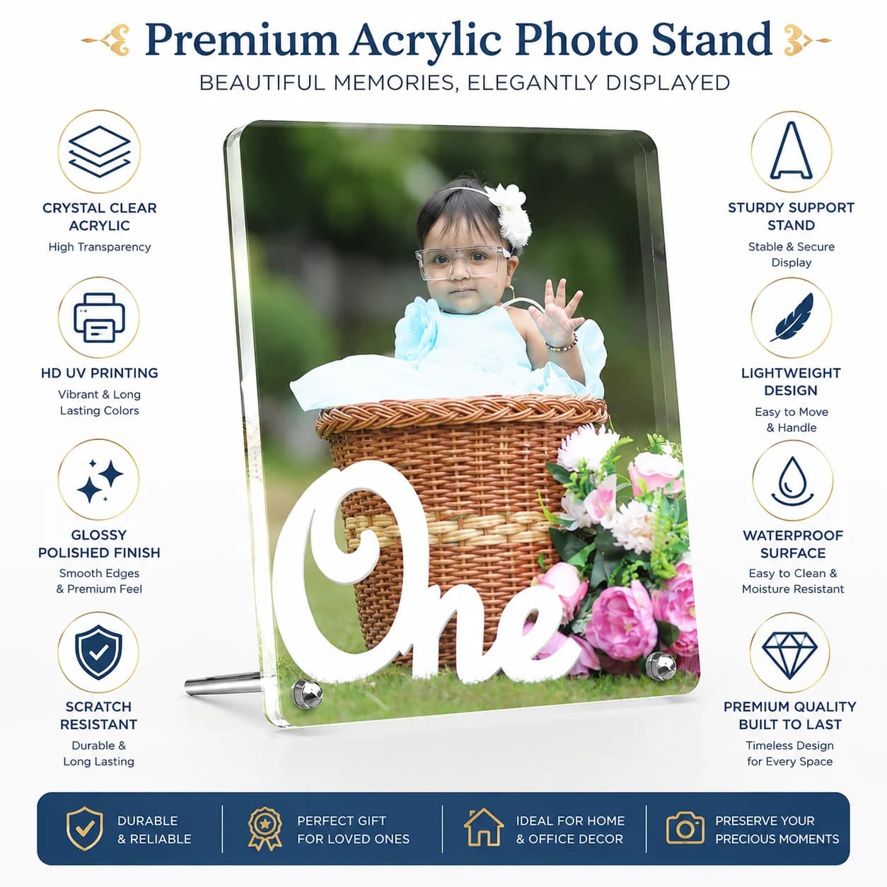 Acrylic Photo Stand With Meatl Stand Size 6x8 inch  view 2