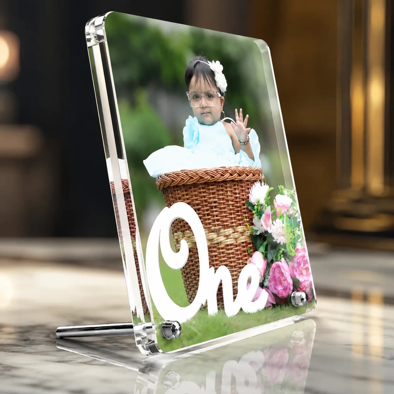 Acrylic Photo Stand With Meatl Stand Size 6x8 inch  view 3