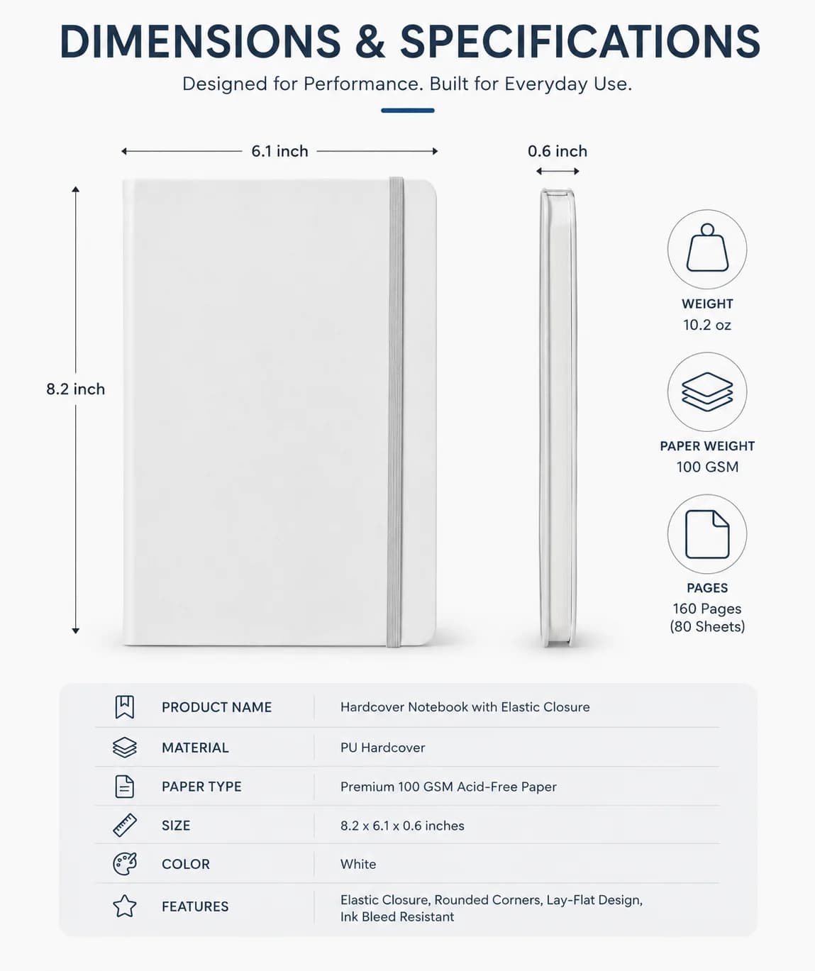 Premium Hardcover White Diary – Elegant, Durable & Functional view 4