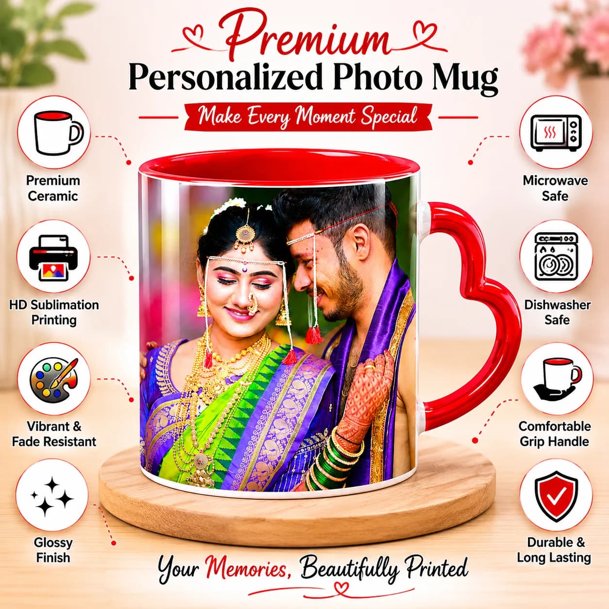 Personalized Photo Mug Heart Handle view 3