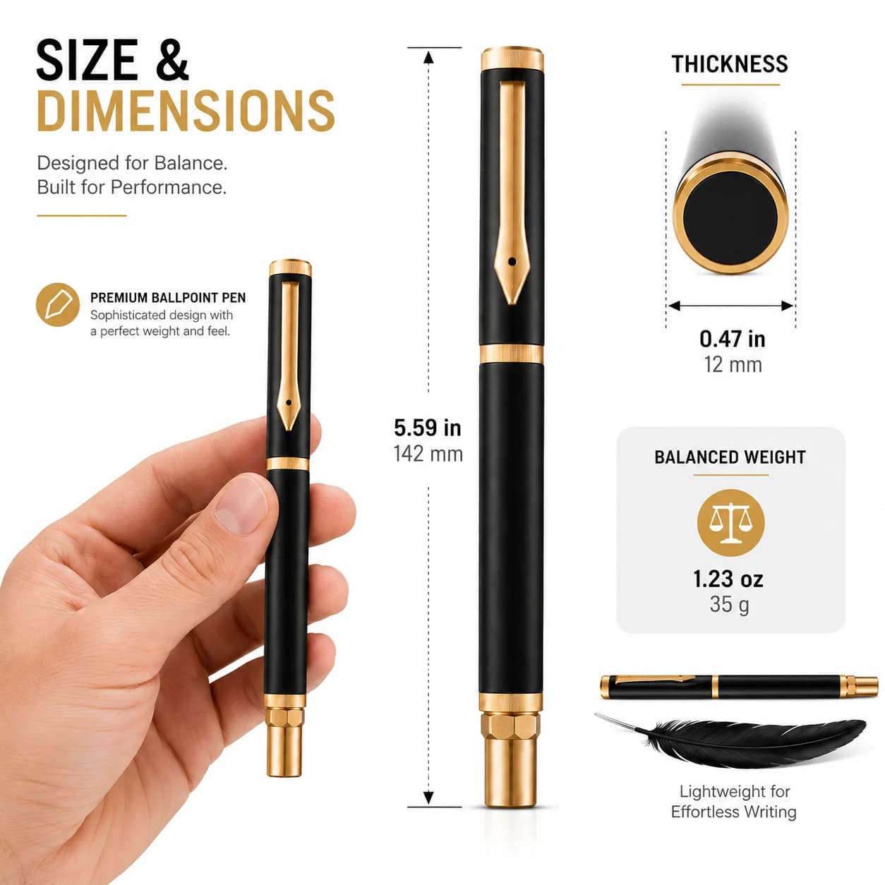 Premium Black & Gold Metal Roller Ball Pen P51301  view 6