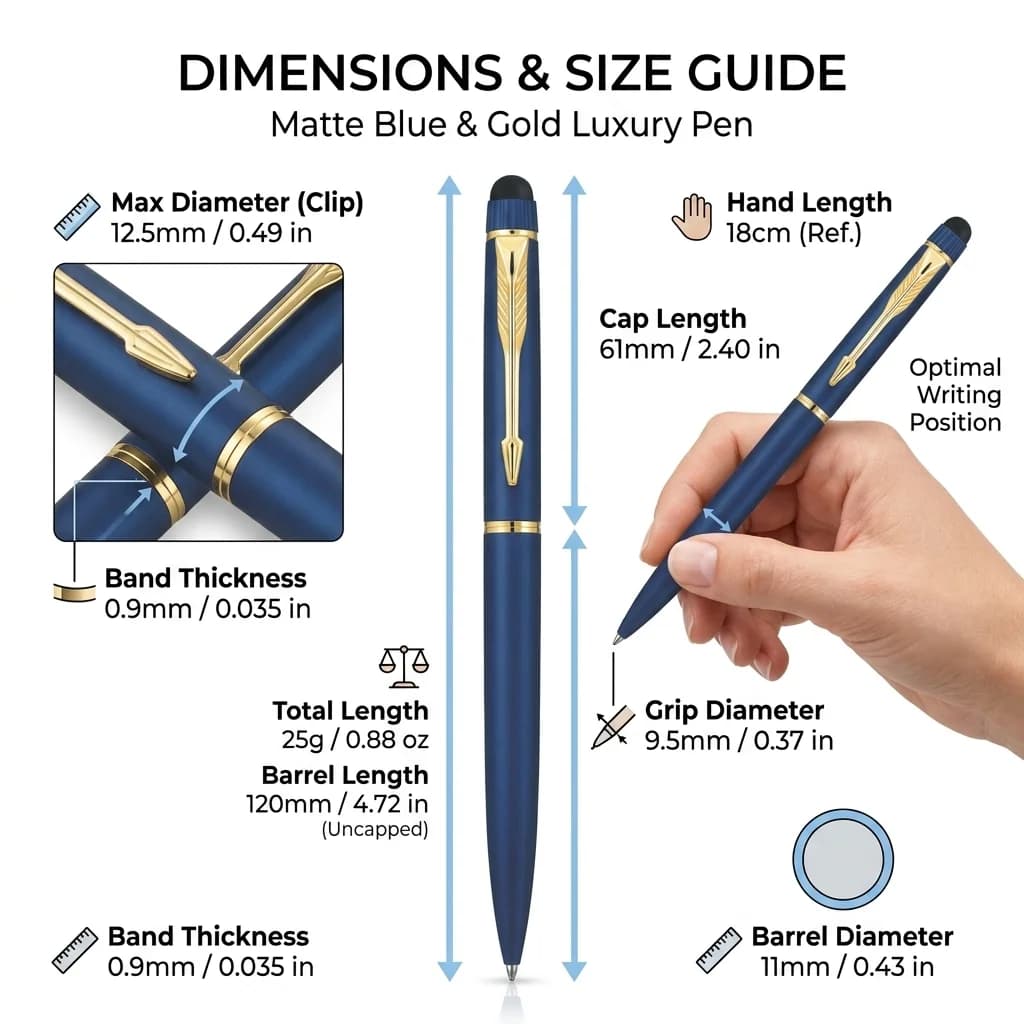 Premium Matte Blue & Gold Luxury Pen view 3