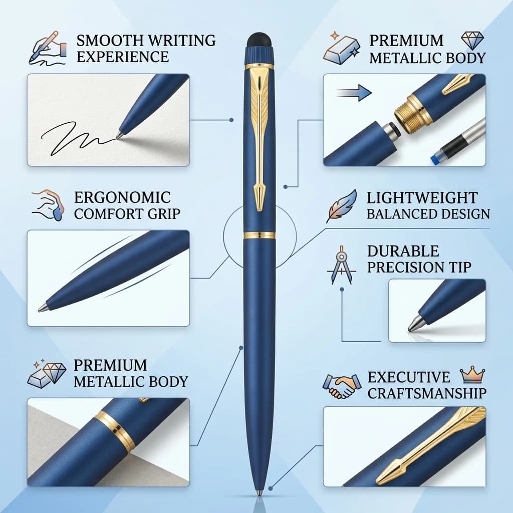 Premium Matte Blue & Gold Luxury Pen view 4