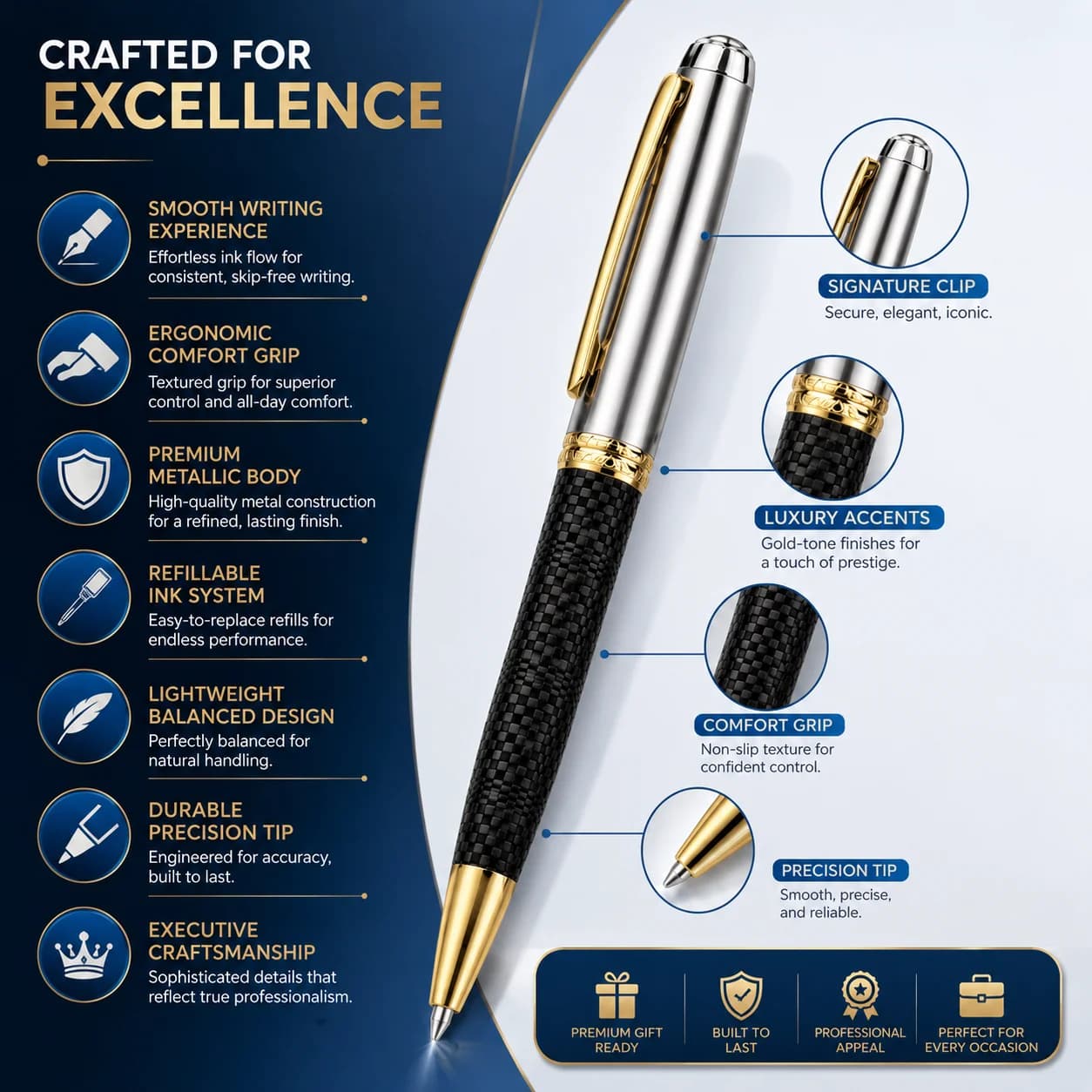 Luxury Metal Ball Pen with Carbon Fiber Finish P4701 view 4