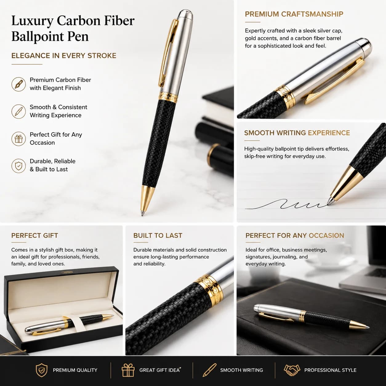 Luxury Metal Ball Pen with Carbon Fiber Finish P4701 view 6