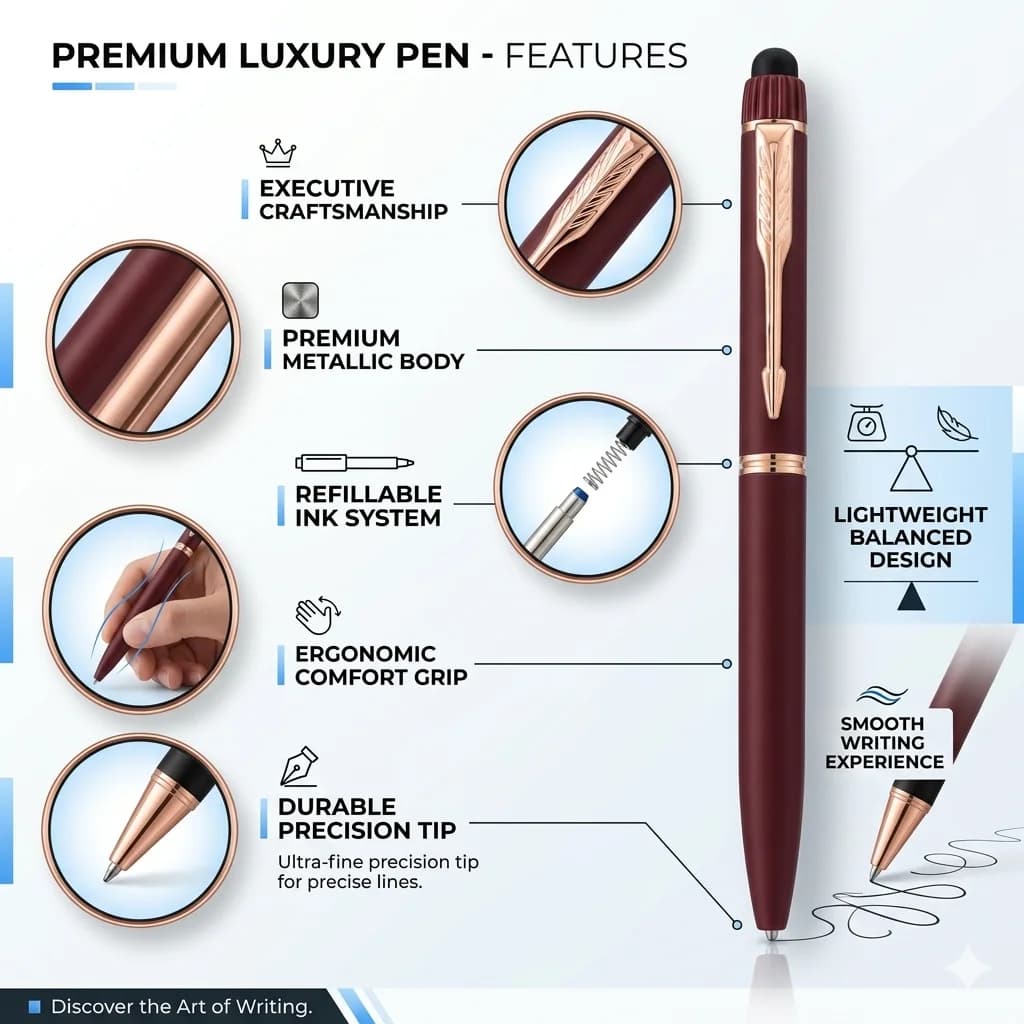 Premium Burgundy Executive Ball Pen with Rose Gold Accents view 4