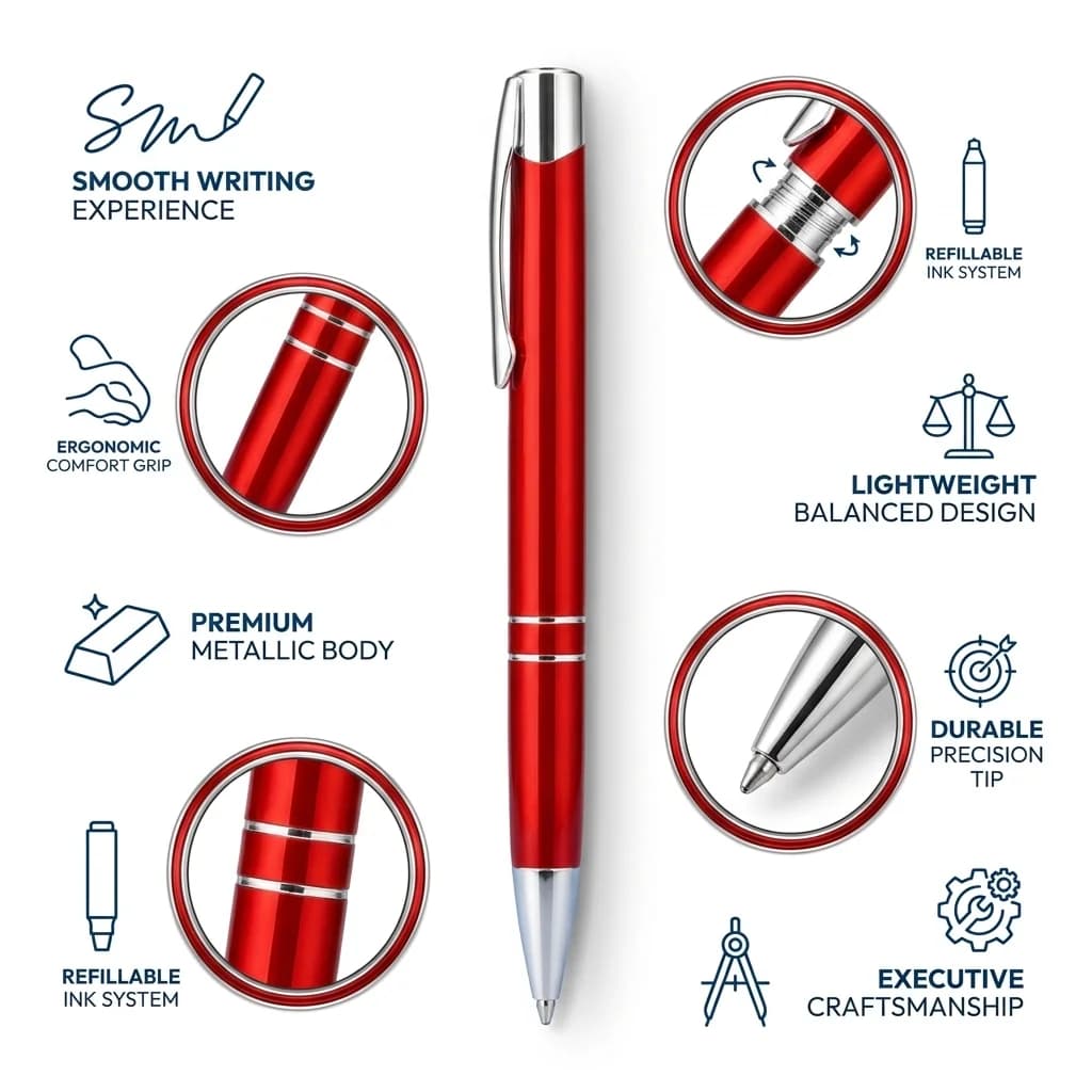 Premium Metallic Red Ball Pen with Chrome Accents view 2