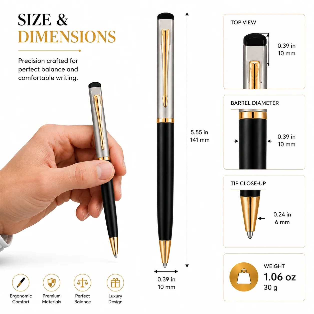Premium Executive Ball Pen With Gold Accents view 2