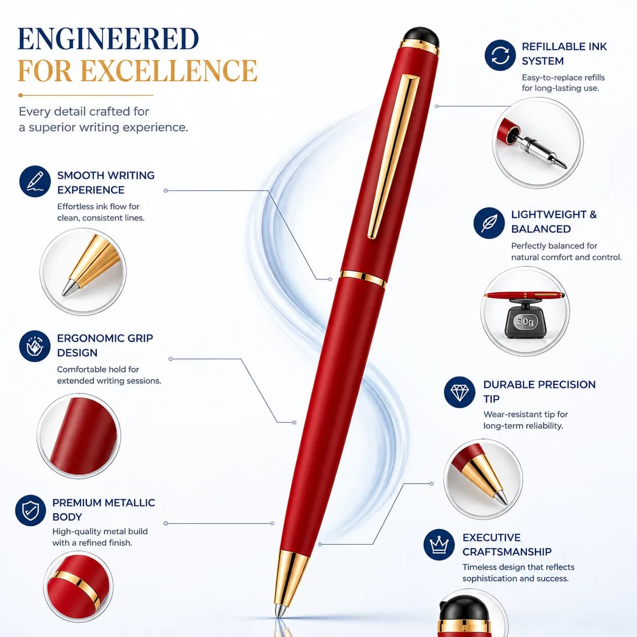 Premium Red & Gold Executive Ball Pen view 4