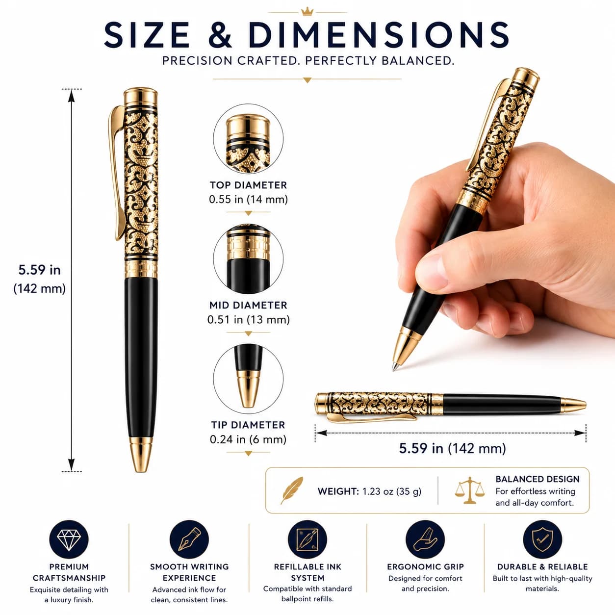 Luxury Black & Gold Executive Ball Pen view 2