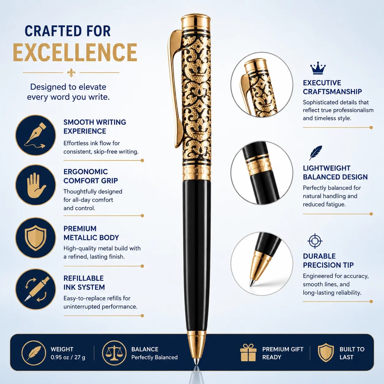 Luxury Black & Gold Executive Ball Pen view 4