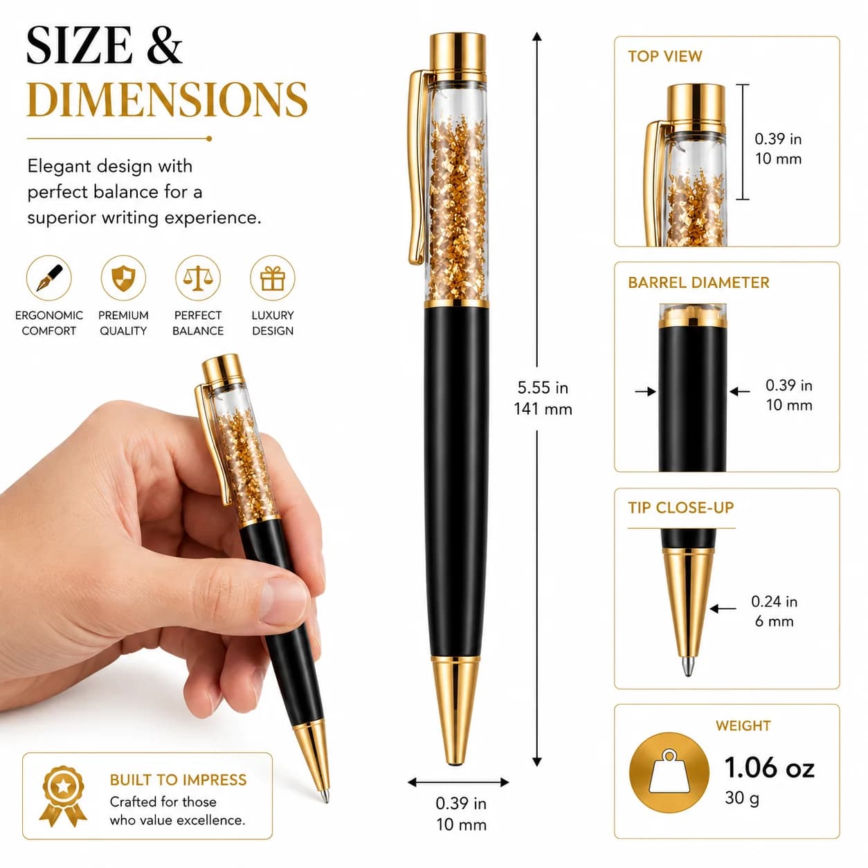 Luxury Crystal Ball Pen With Gold Flake Design view 2