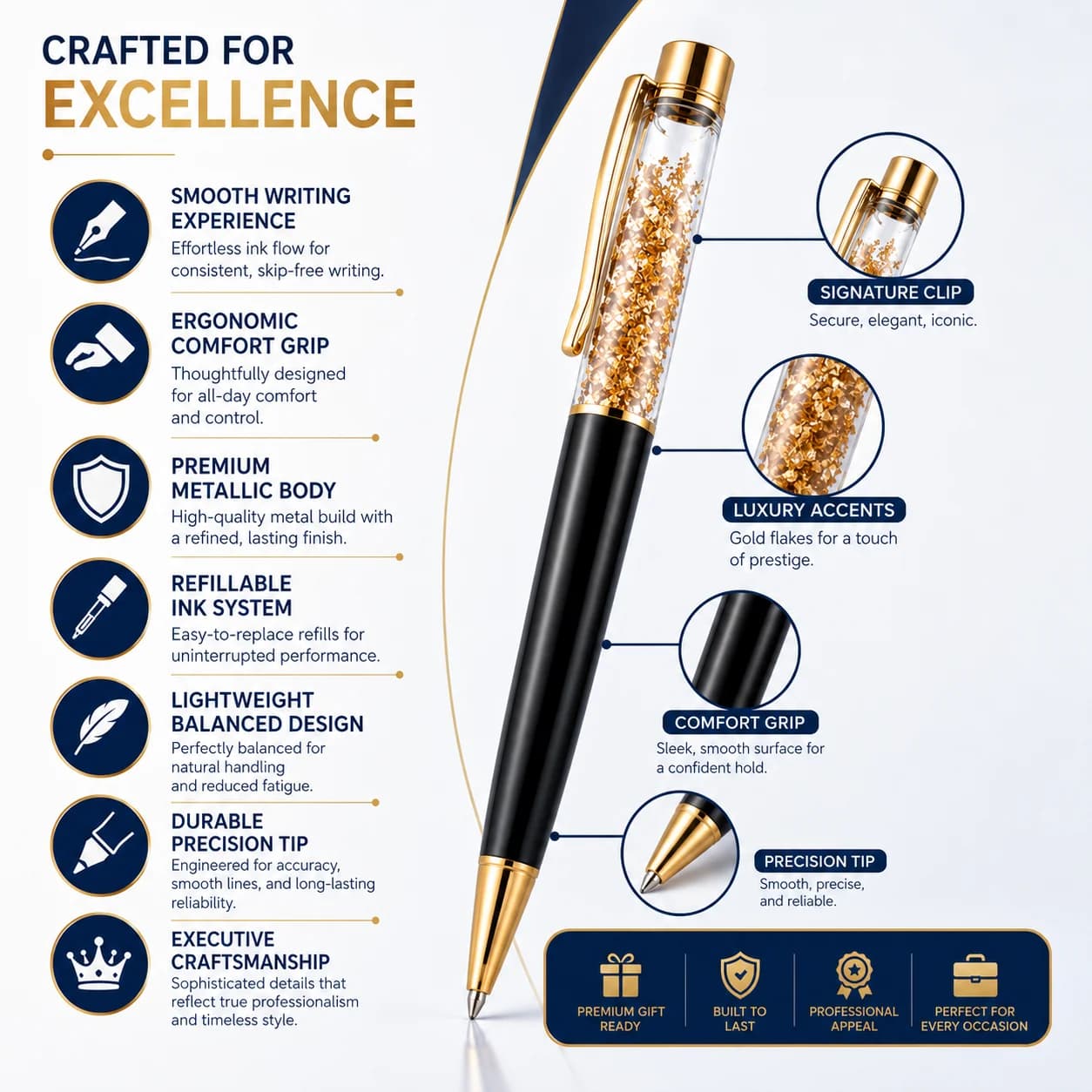Luxury Crystal Ball Pen With Gold Flake Design view 4
