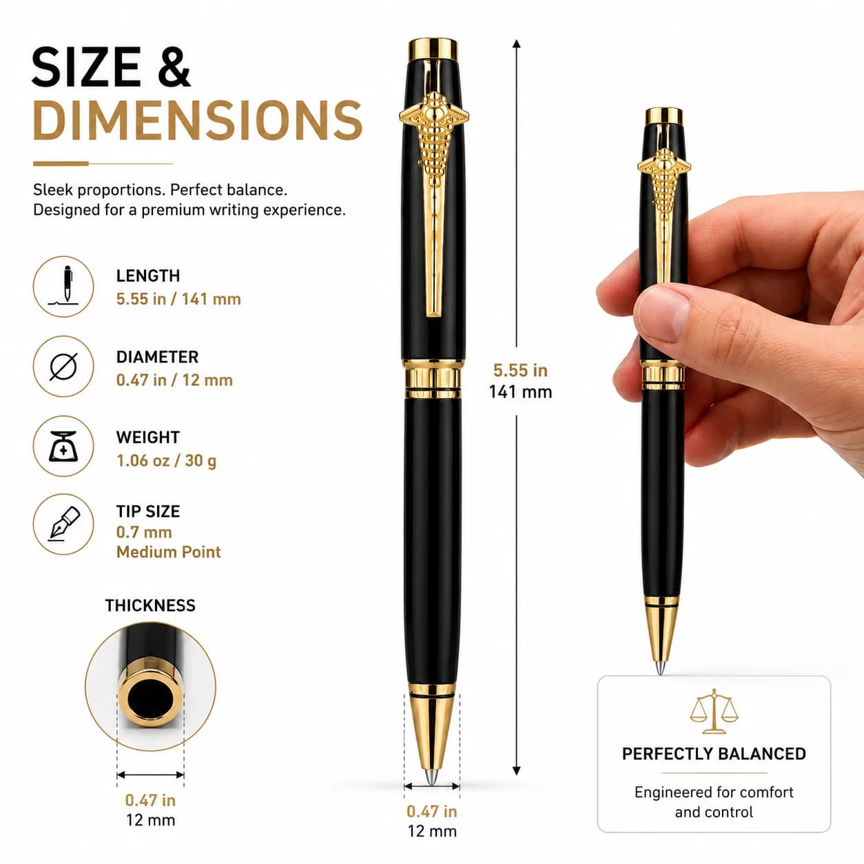 Luxury Black & Gold Executive Doctor Ball Pen view 2