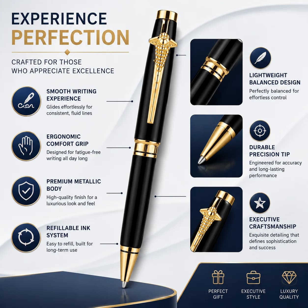 Luxury Black & Gold Executive Doctor Ball Pen view 4