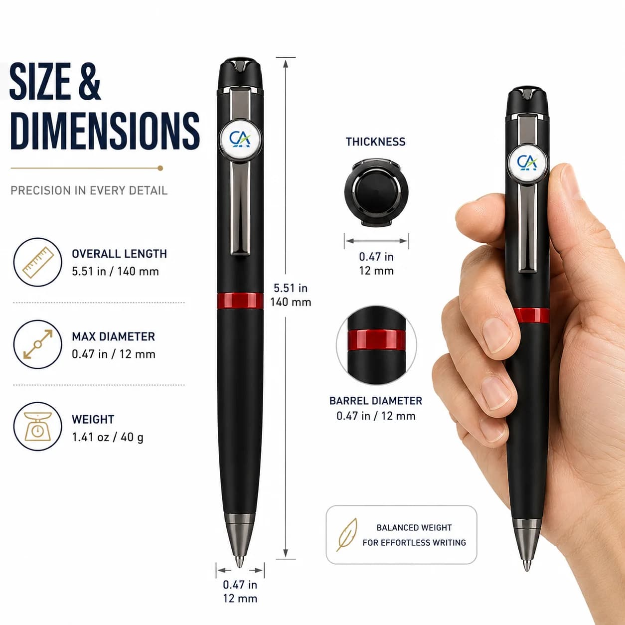 Premium Executive CA Ball Pen With Logo Accent view 3