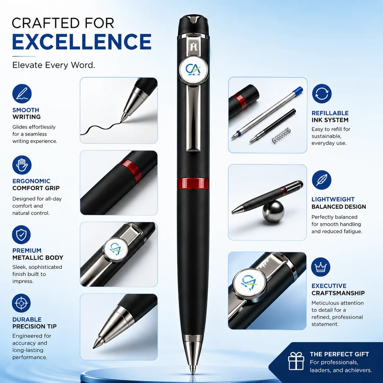 Premium Executive CA Ball Pen With Logo Accent view 5
