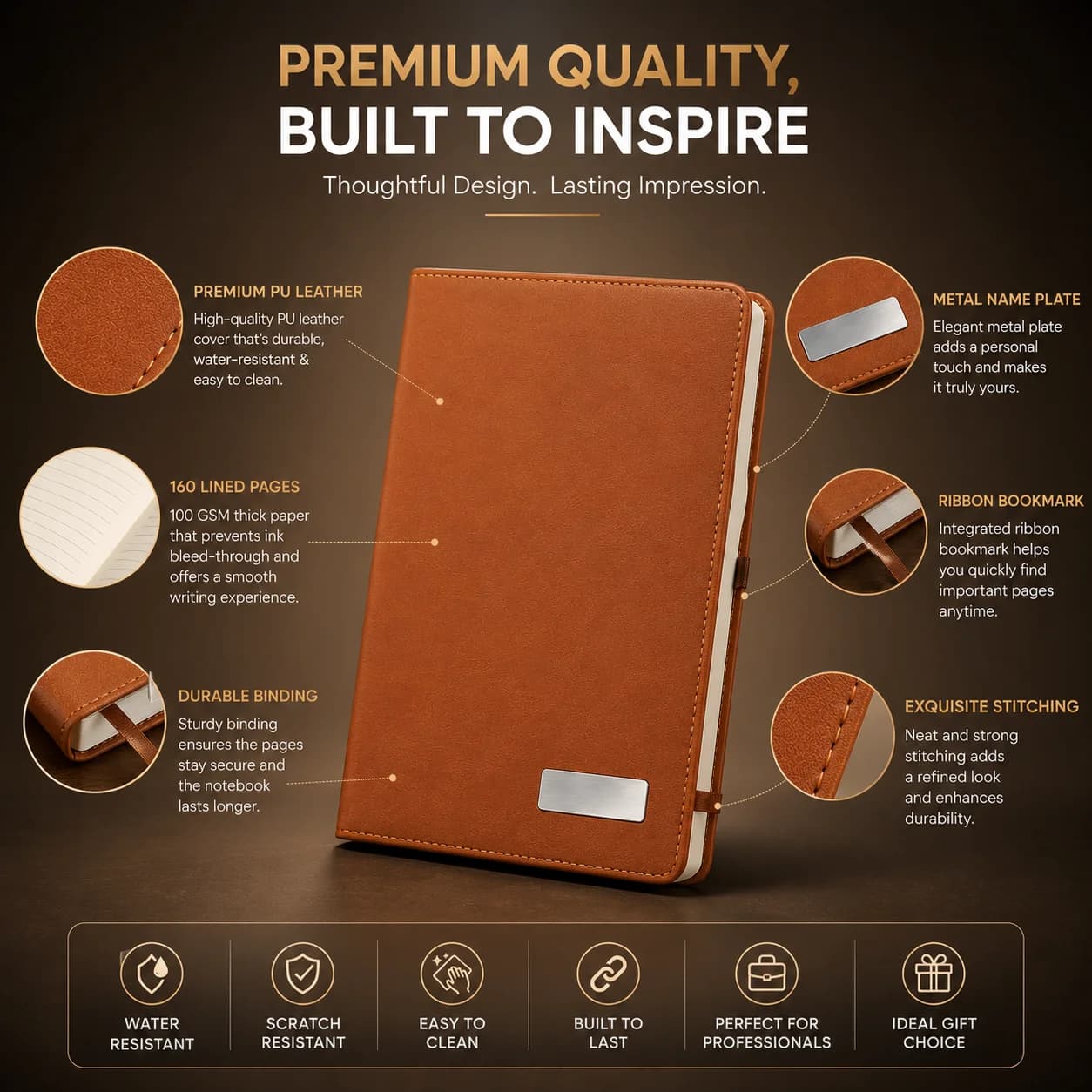 Premium Brown Textured Diary–Elegant & Professional Notebook for Everyday Use view 5