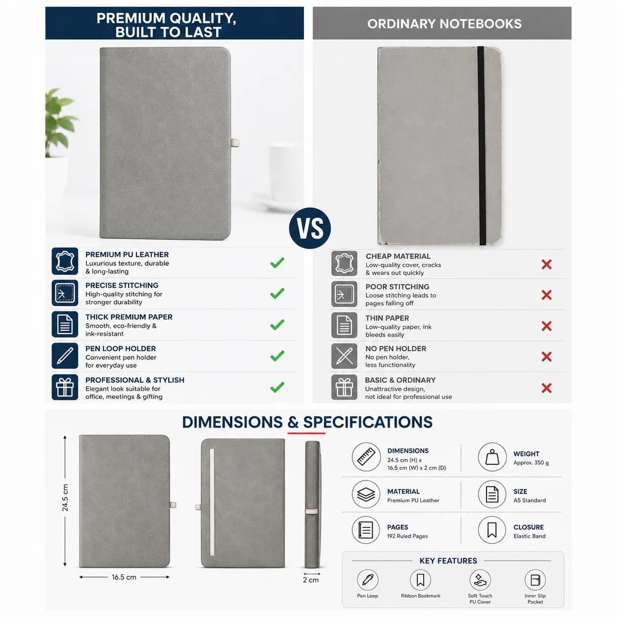 Premium Textured Cover Diary – Stylish & Functional Notebook for Everyday Use view 4