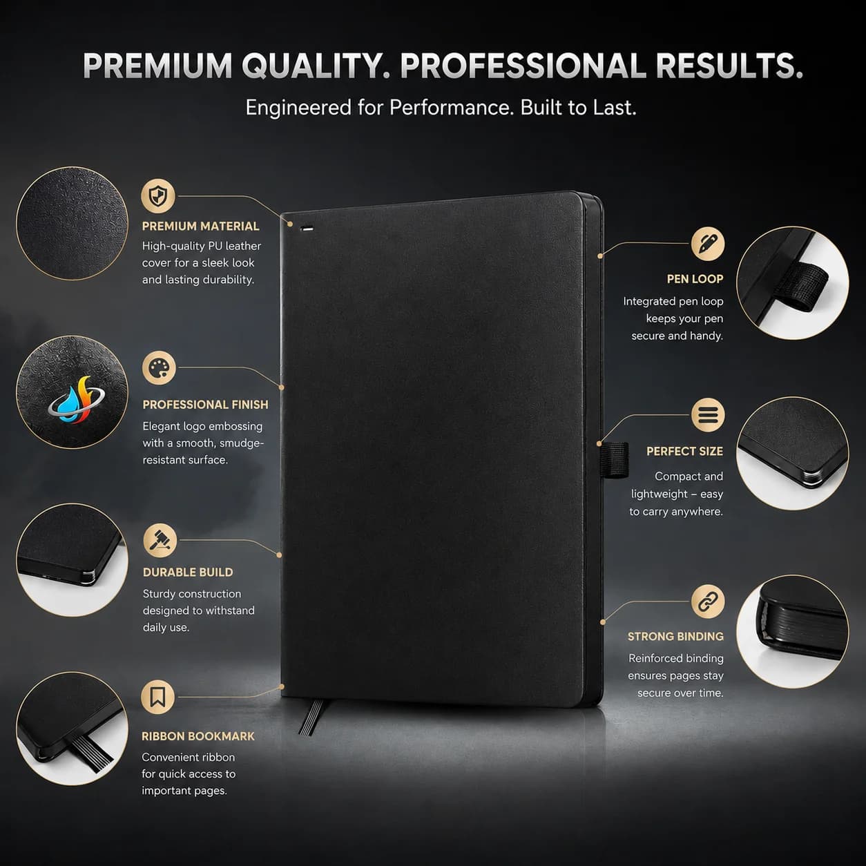 Classic Black Hardcover Diary Journal view 4