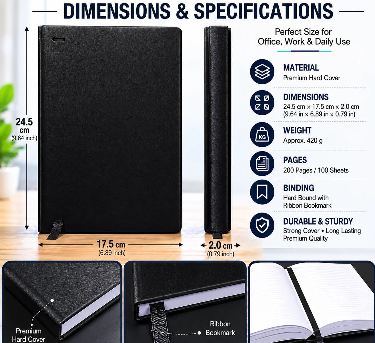 Classic Black Hardcover Diary Journal view 6