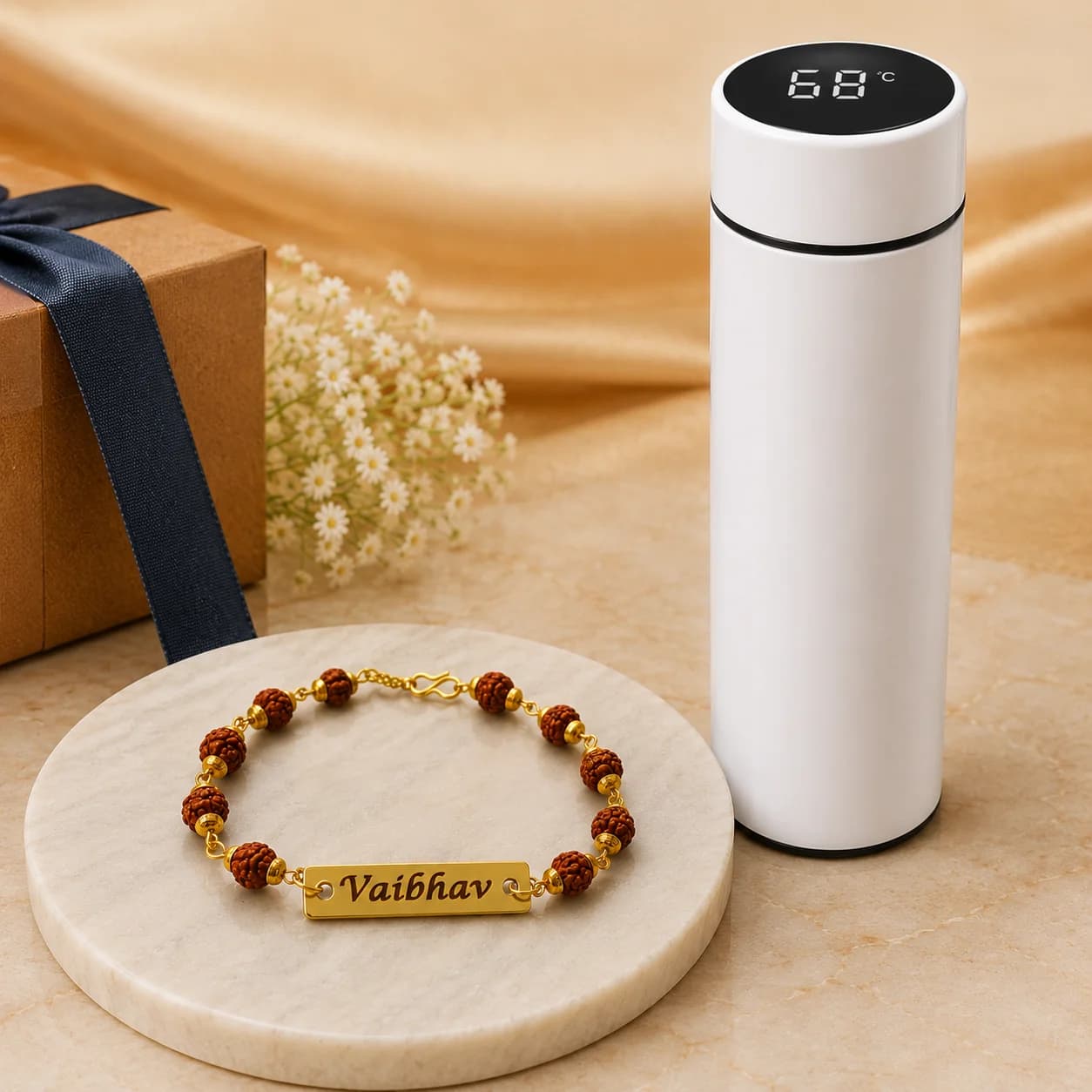 Smart LED Temperature Display Bottle with Customized Name Rakhi