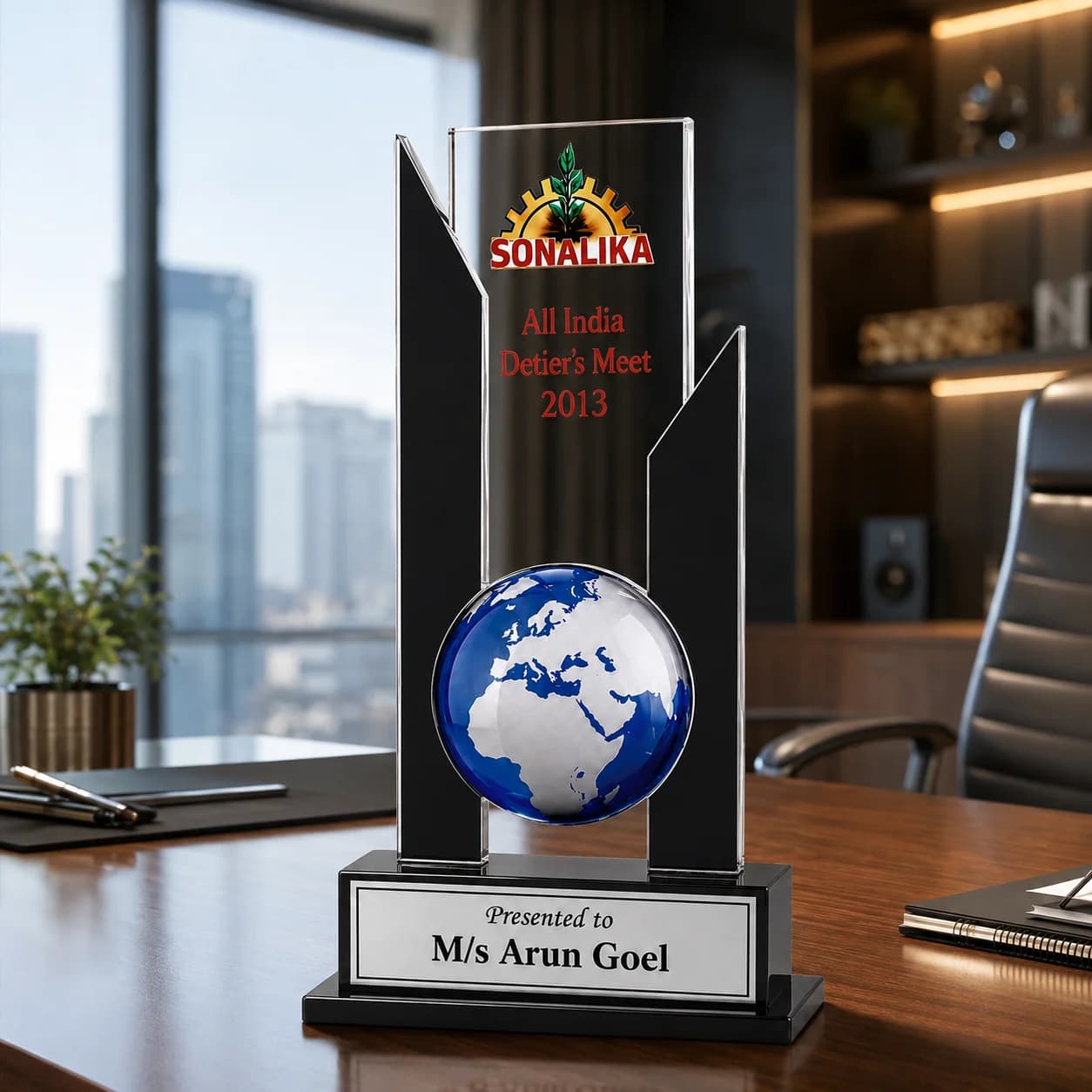 Customized Acrylic Trophy Award with Globe Design view 2