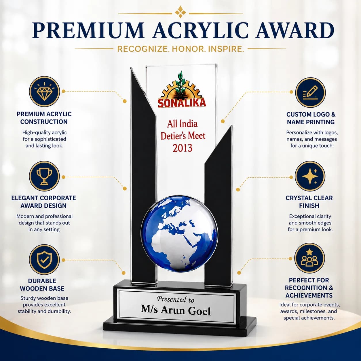 Customized Acrylic Trophy Award with Globe Design view 5