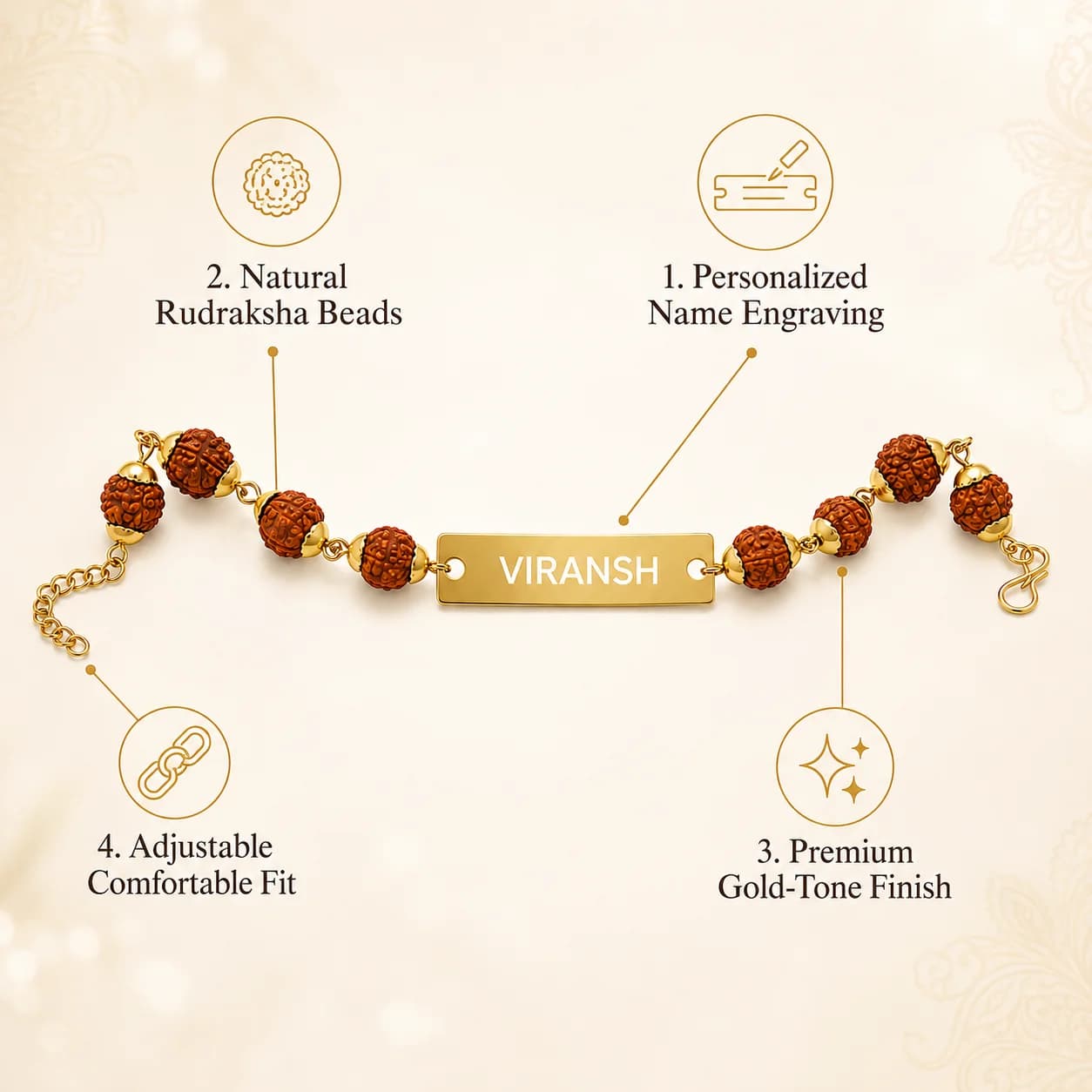Custom Engraved Gold Finish Name Plate Rakhi view 2