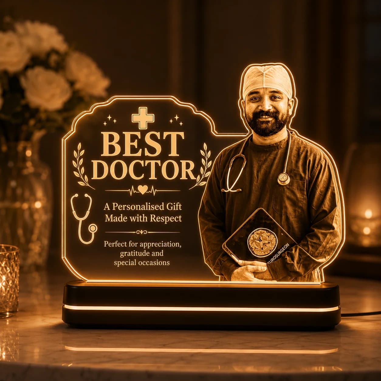Personalized Best Doctor Acrylic LED Night Stand view 1