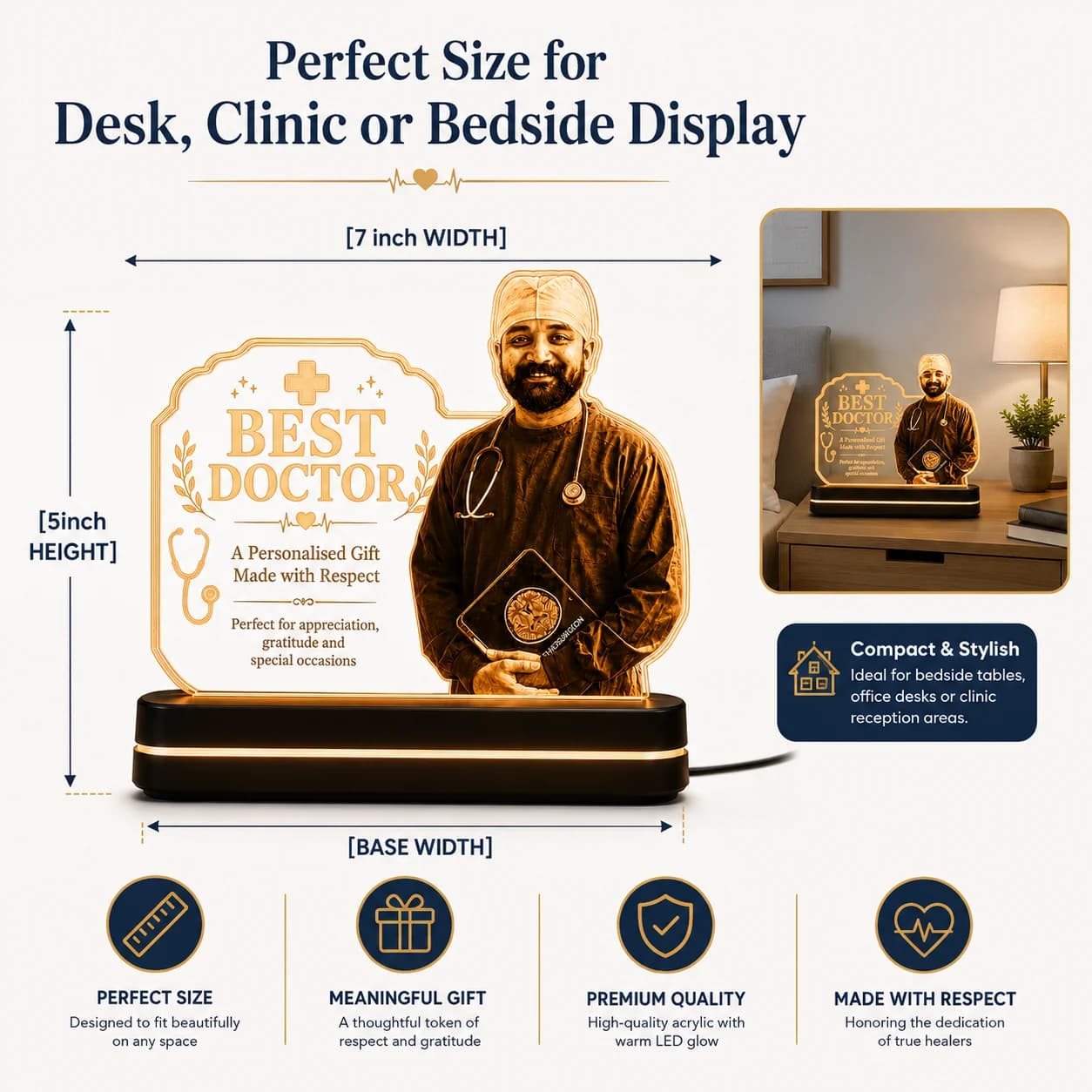 Personalized Best Doctor Acrylic LED Night Stand view 4