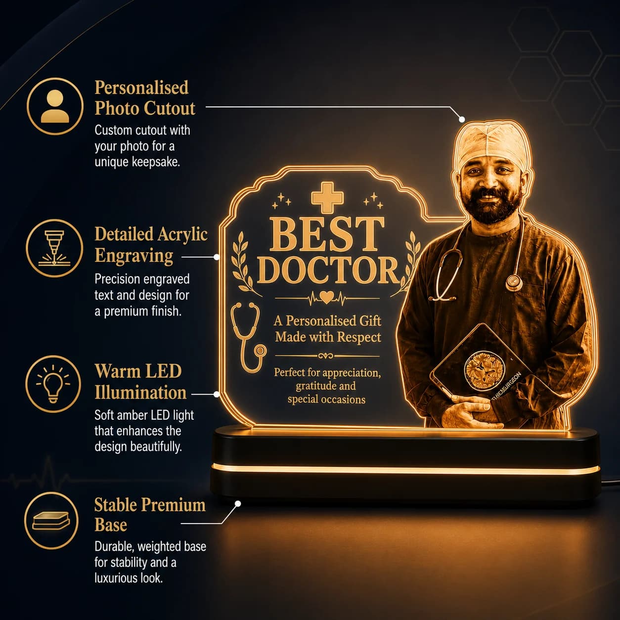 Personalized Best Doctor Acrylic LED Night Stand view 6
