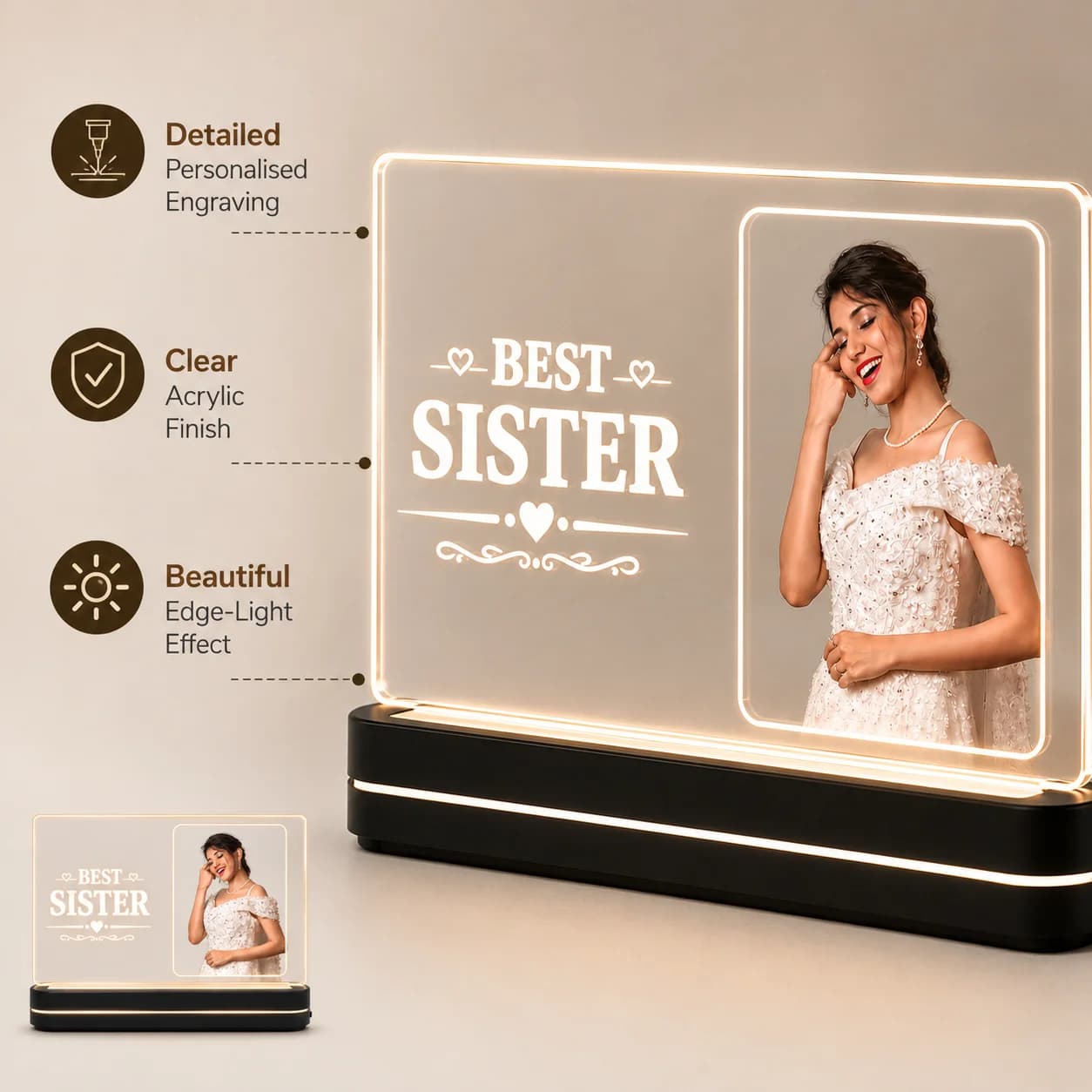 Custom Photo & Name Engraved Light | Birthday, Raksha Bandhan & Sister Appreciation Gift view 4