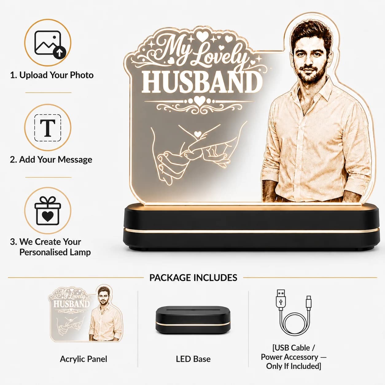 Personalized Acrylic LED Photo Lamp for Husband view 4