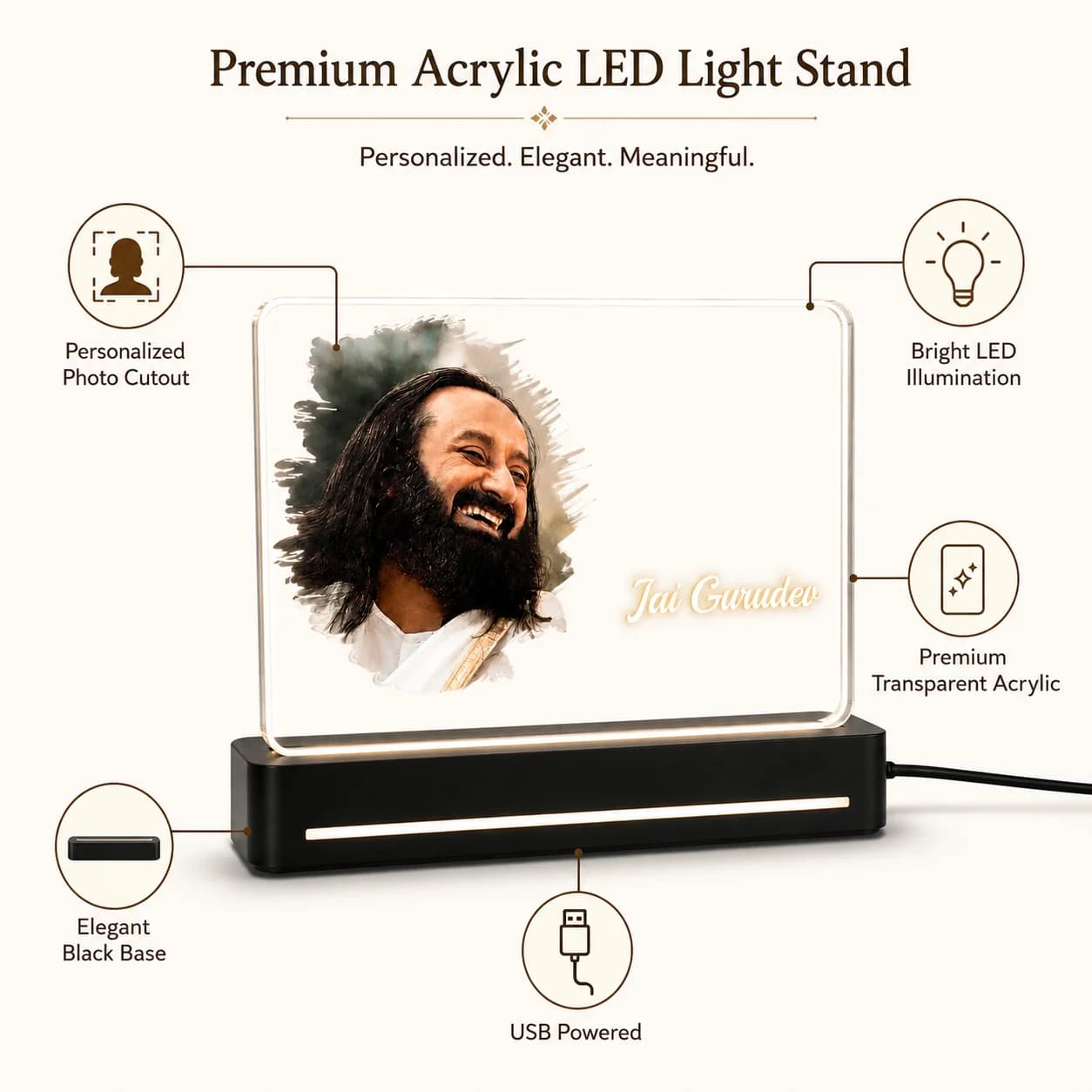 Custom Photo Engraved Guru LED Light | Jai Gurudev Acrylic Table Lamp | Devotional Gift view 3