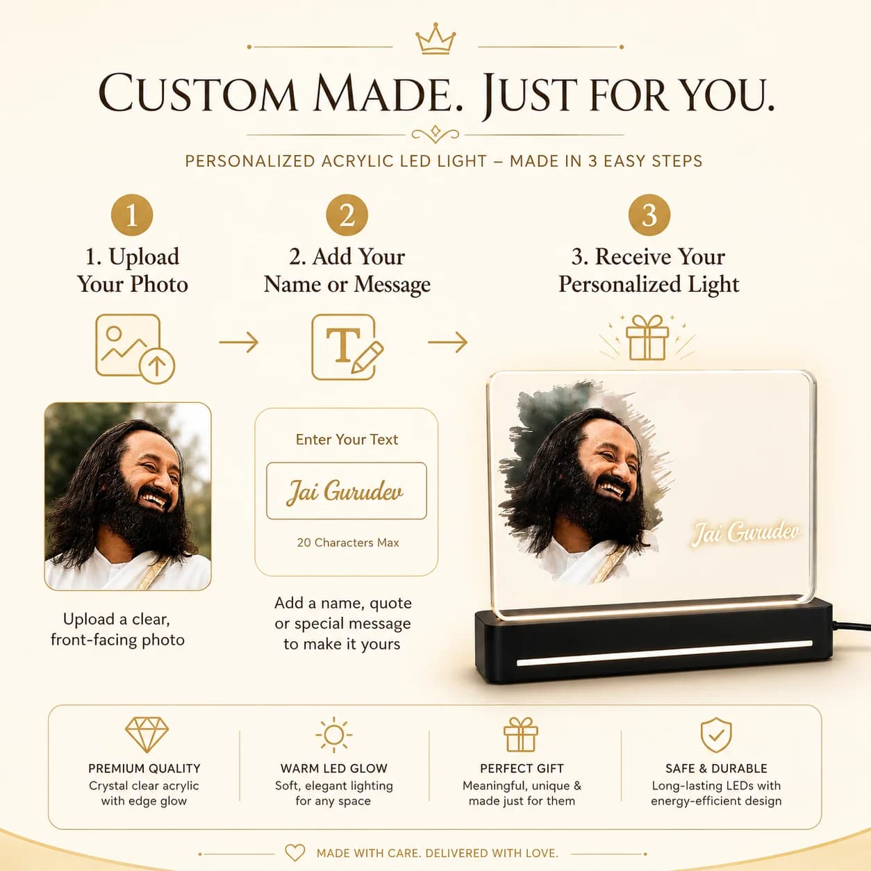 Custom Photo Engraved Guru LED Light | Jai Gurudev Acrylic Table Lamp | Devotional Gift view 4