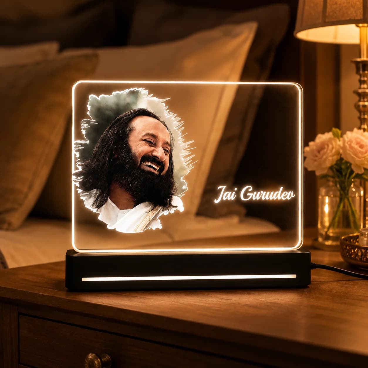 Custom Photo Engraved Guru LED Light | Jai Gurudev Acrylic Table Lamp | Devotional Gift view 6