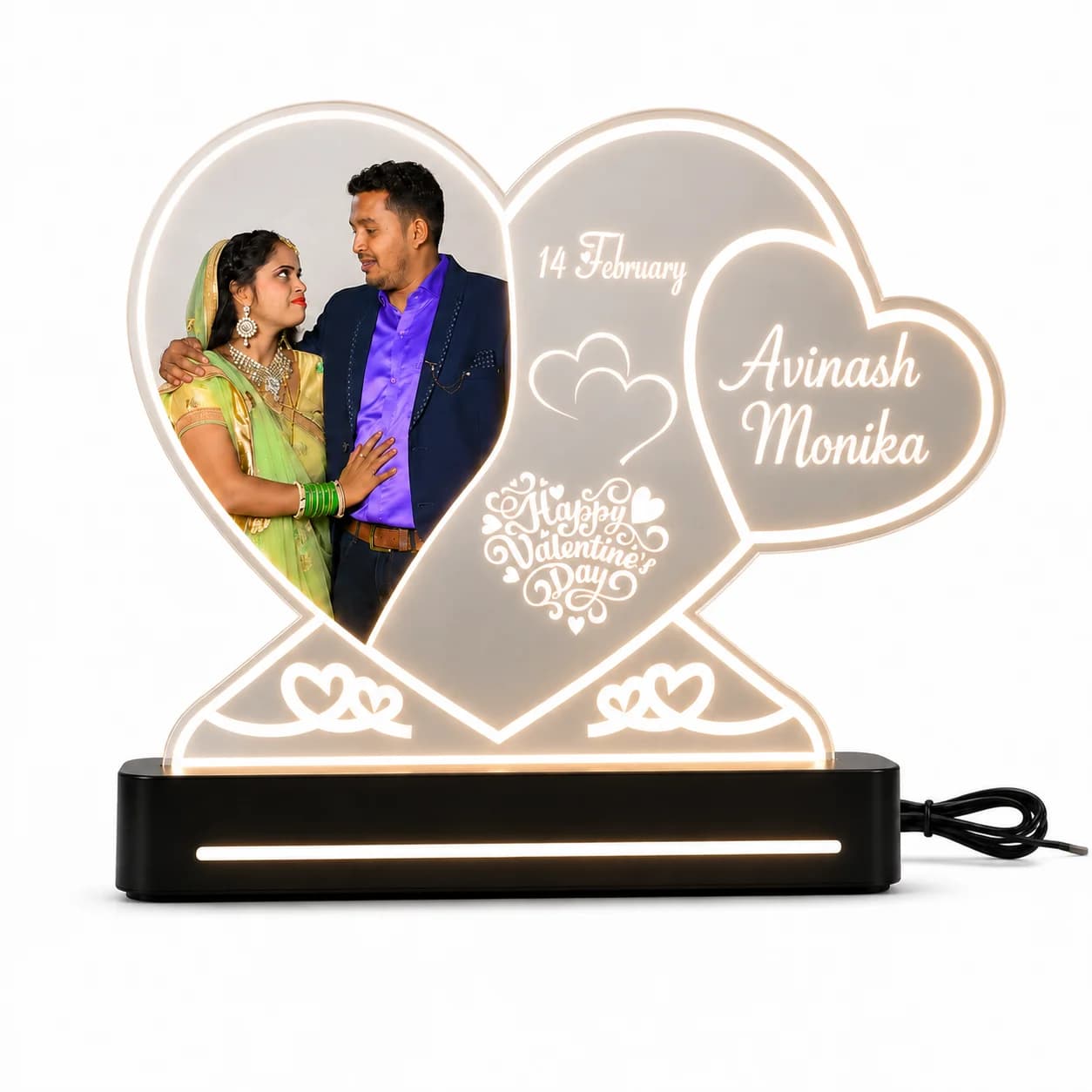 Custom Photo & Name Engraved Light | Anniversary, Valentine's Day, Wedding & Birthday Gift for Couples view 2