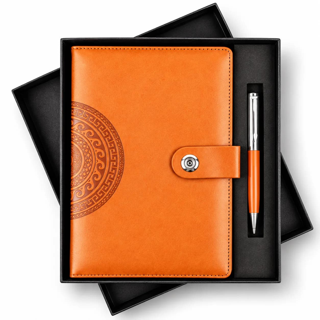 Personalized Orange Leatherette Diary & Pen Gift Set | Premium Corporate Gift view 1