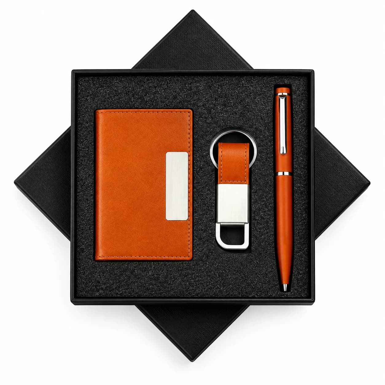 Premium Orange Notebook, Pen & Keychain Gift Set | Executive Corporate Gift Box view 1