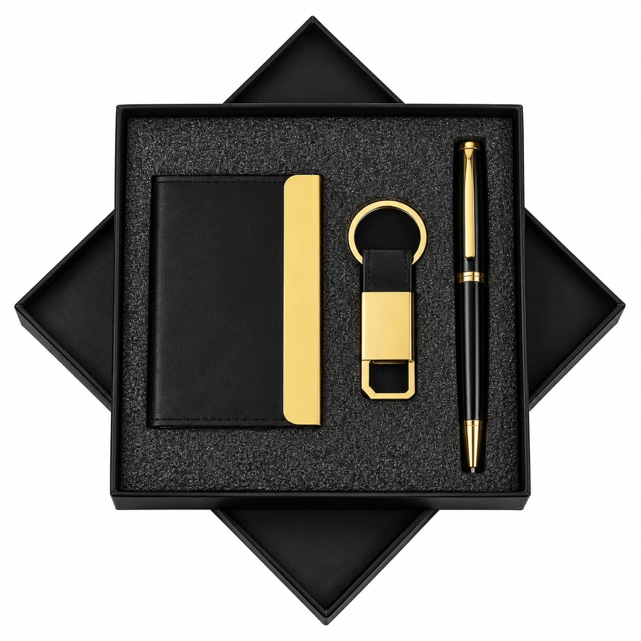 Premium Blue & Gold Card Holder, Pen & Keychain Gift Set | Luxury Corporate Gift Set view 3