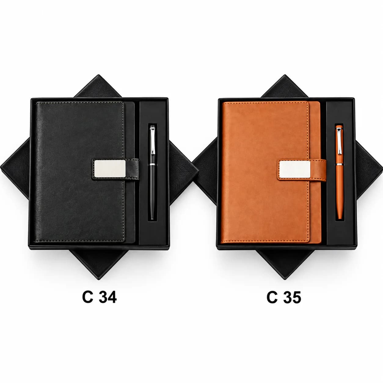 Premium Tan Leatherette Diary & Pen Gift Set | Executive Notebook with Magnetic Strap & Matching Pen | Corporate Gift for Men & Women view 2