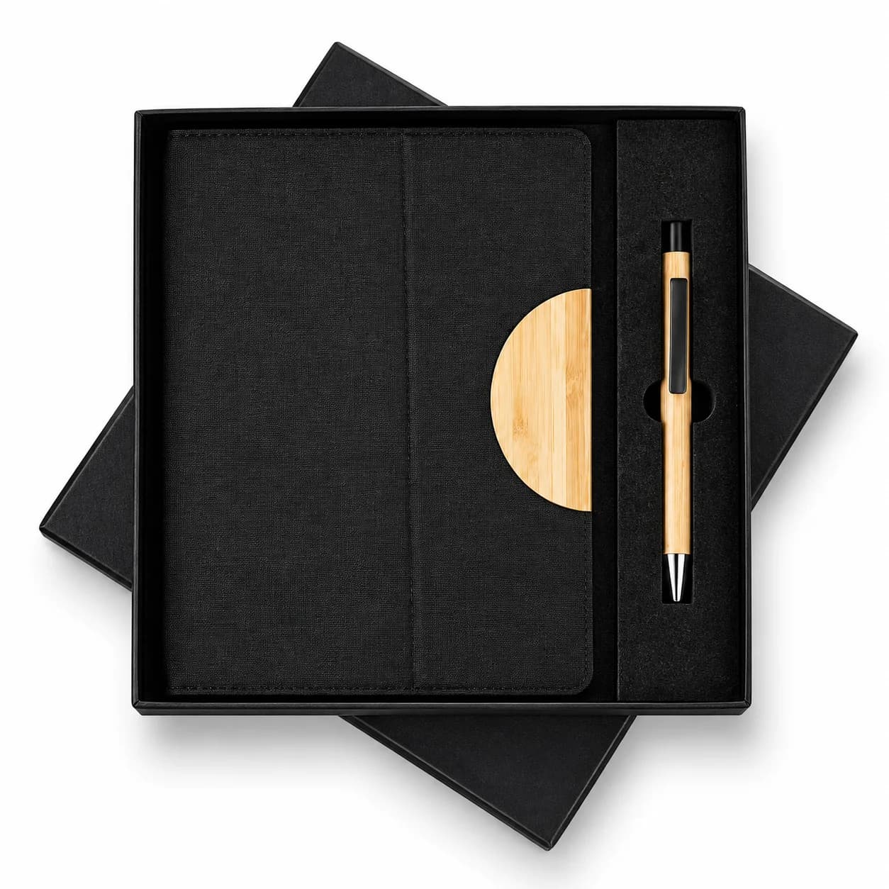 Premium Black A5 Notebook & Bamboo Pen Gift Set | Elegant Corporate Gift Set view 1
