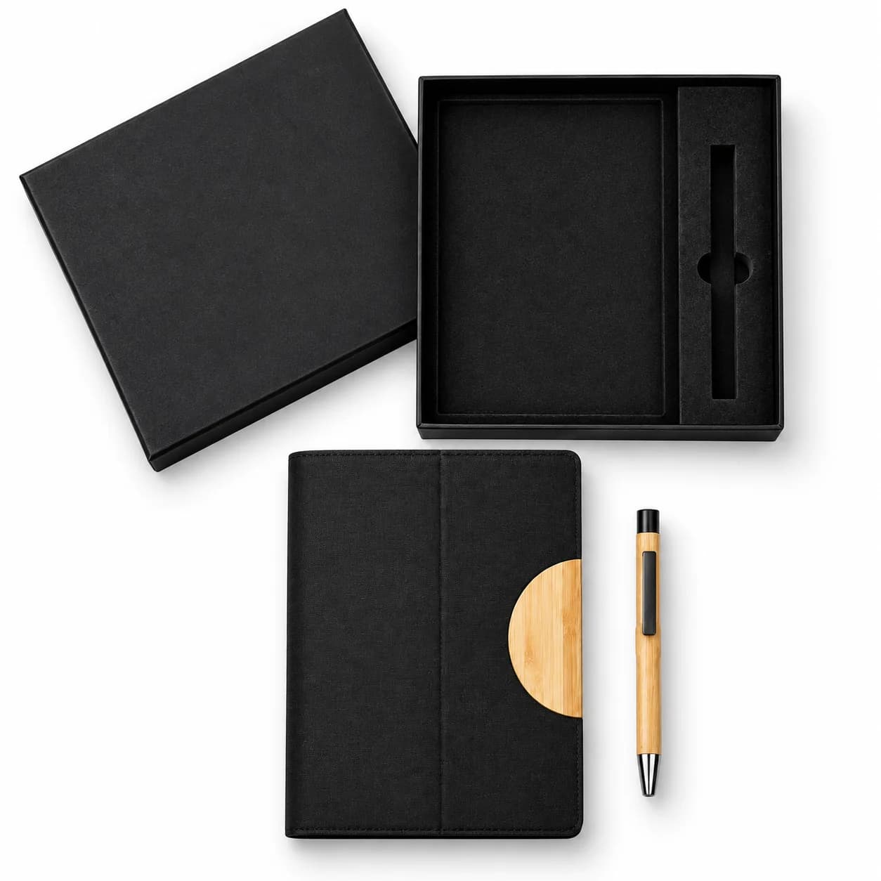 Premium Black A5 Notebook & Bamboo Pen Gift Set | Elegant Corporate Gift Set view 2