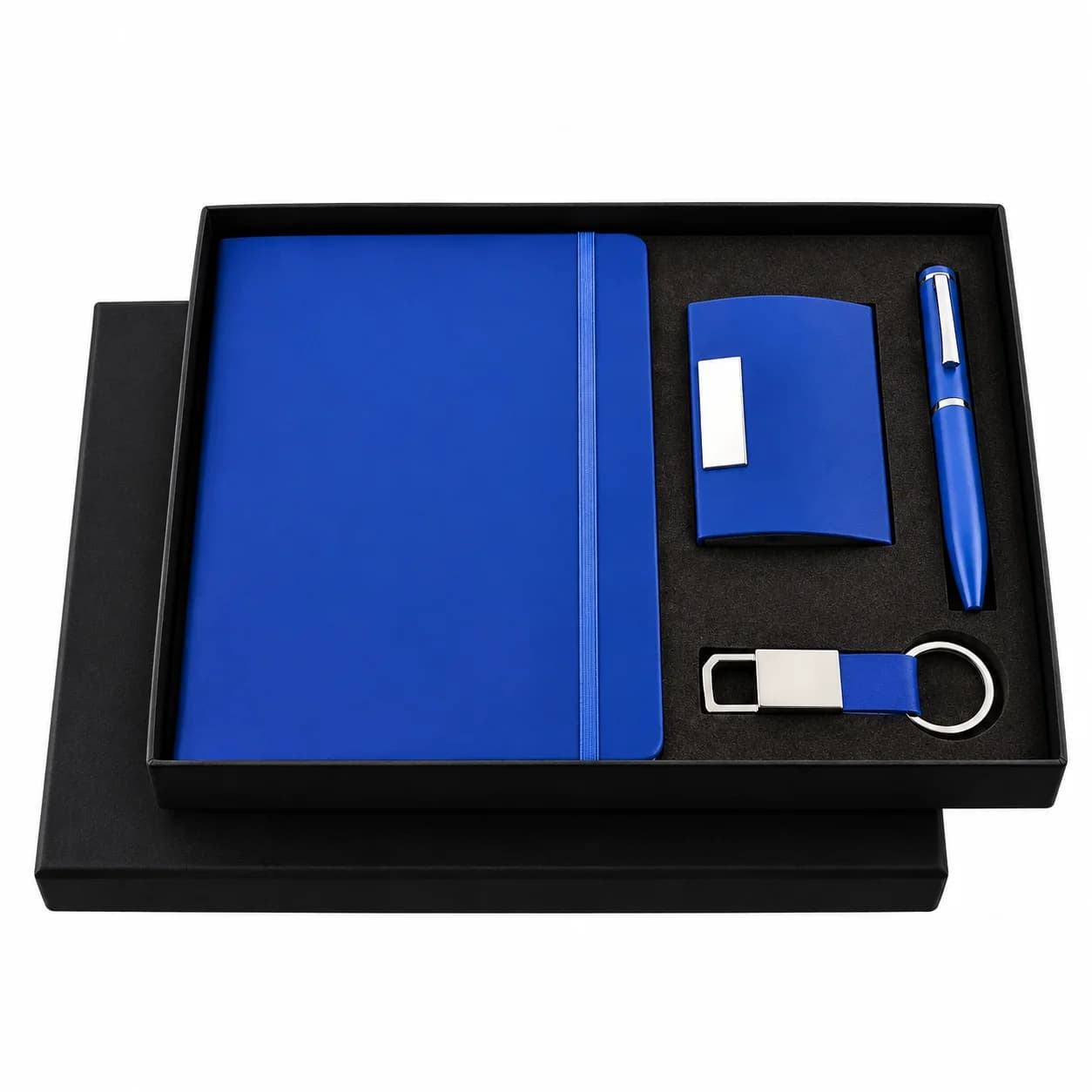 Premium Blue Corporate Gift Set with Notebook, Pen, Card Holder & Keychain view 1