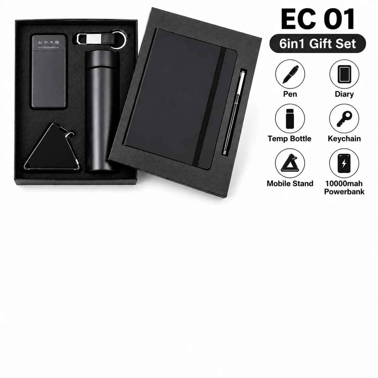 6-in-1 Premium Corporate Gift Set with Mobile Stand, Diary, Pen, Keychain, Temperature Bottle & 1000mAh Power Bank view 2
