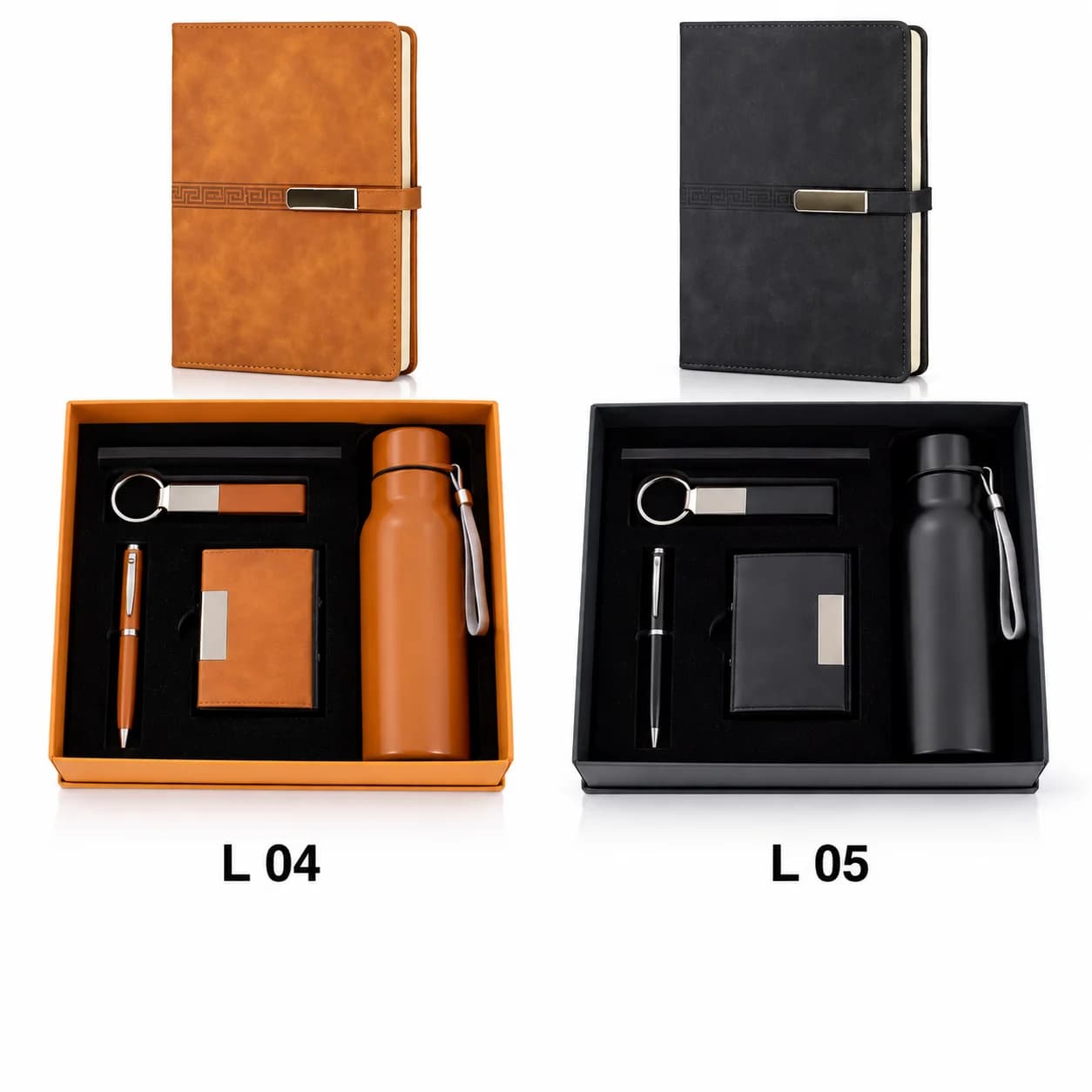 Premium Executive Gift Set with Leatherette Notebook, Pen, Card Holder, Keychain & Water Bottle view 2