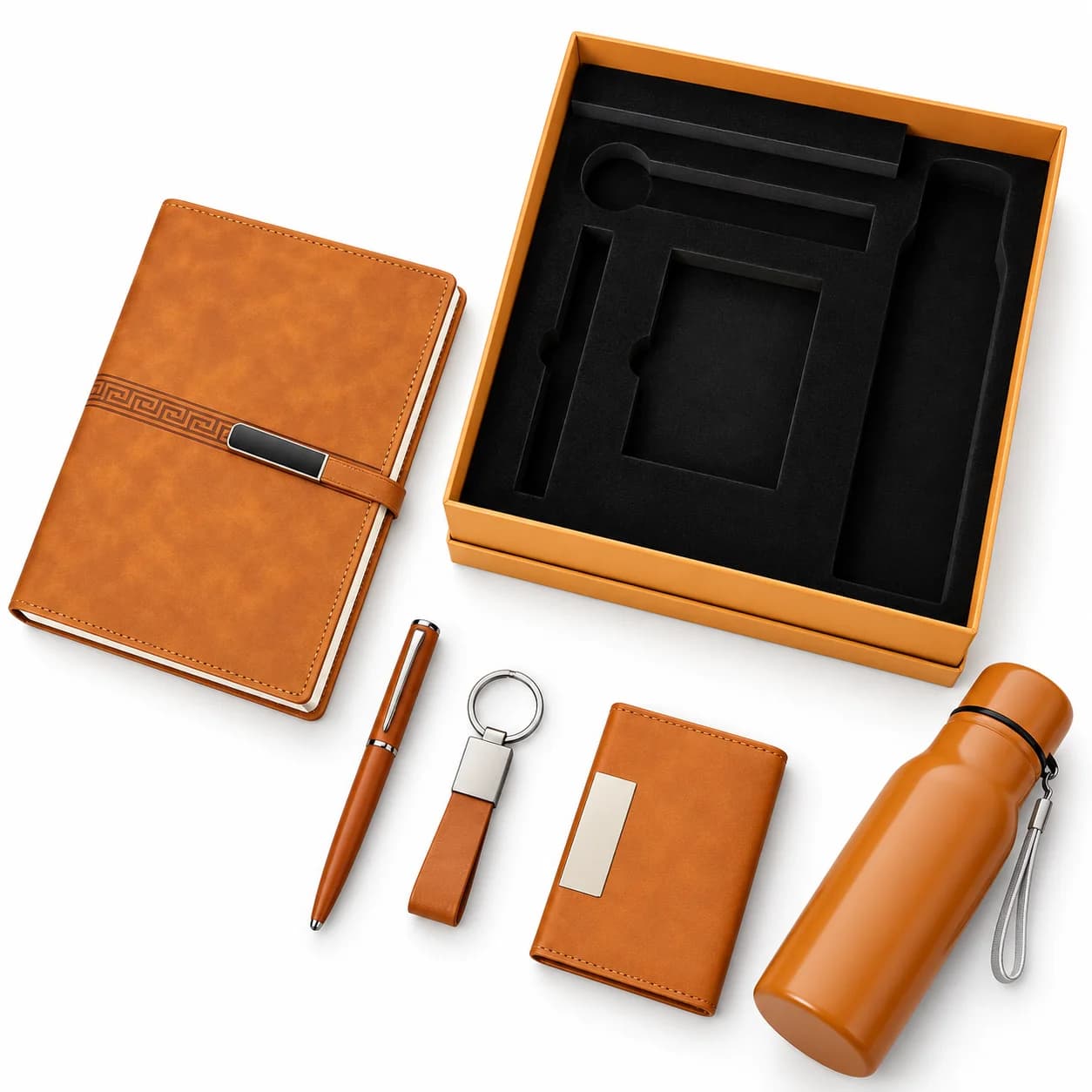 Premium Executive Gift Set with Leatherette Notebook, Pen, Card Holder, Keychain & Water Bottle view 3