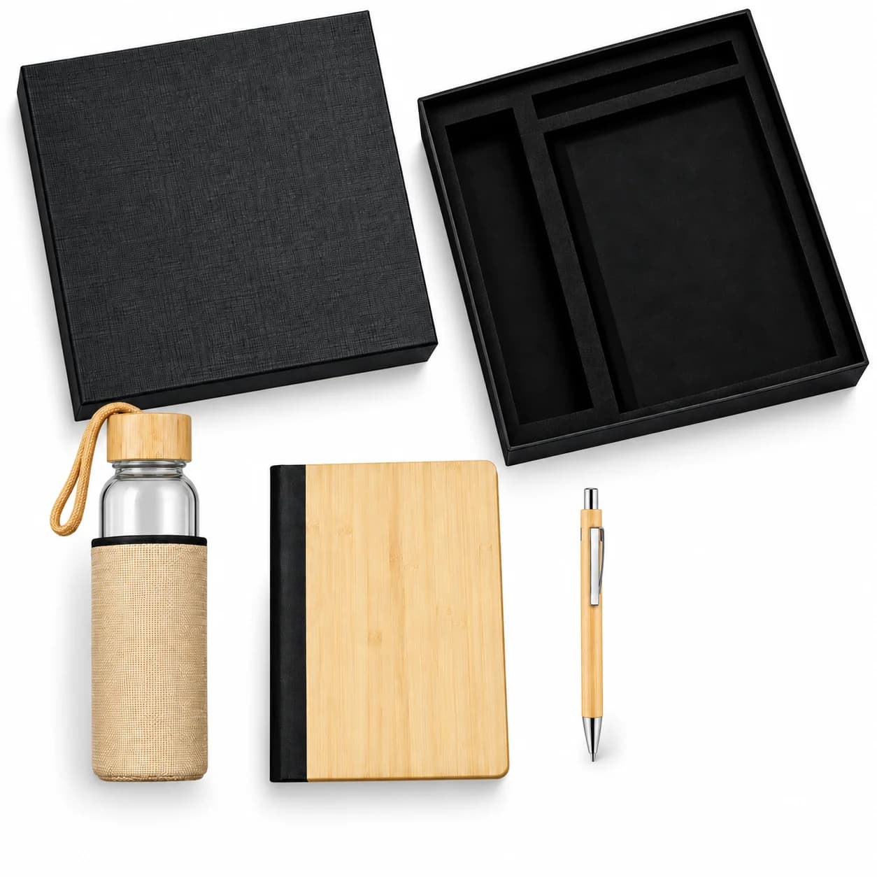Premium Wooden Diary Gift Set with Pen & Glass Water Bottle – Corporate Gift Set view 2