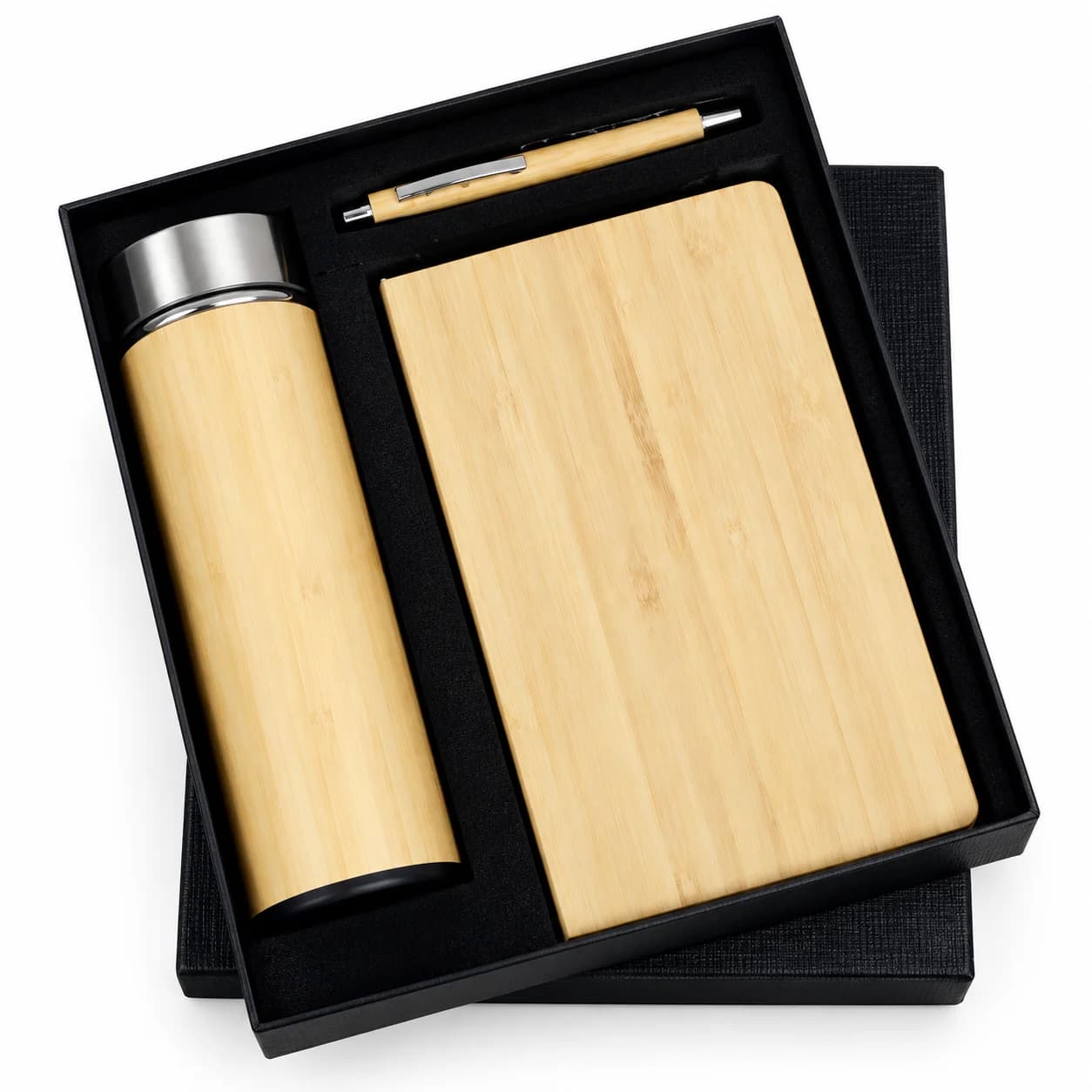 Premium Bamboo Diary, Pen & Insulated Bottle Gift Set – 3-Piece Corporate Gift Set view 1